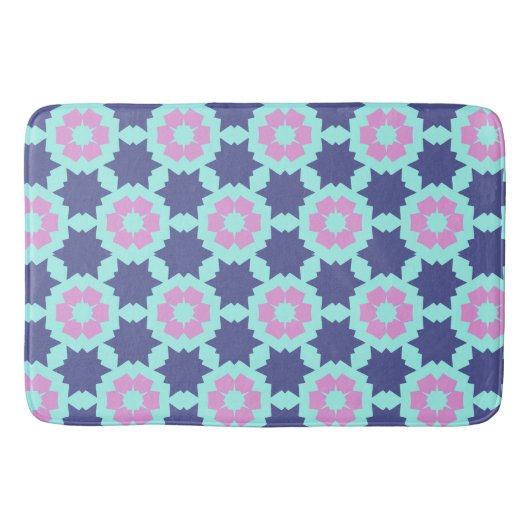 Bloem Roze Blauw ster bloemen patroon Badmat (Voorkant)