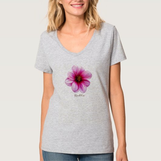 Bloem roze Dahlia met tekst alle kleuren T-shirt (Voorkant)