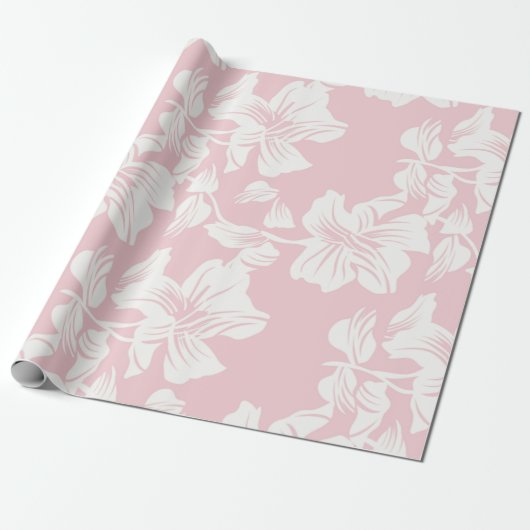 Bloem Roze En Wit Patroon Cadeaupapier (Uitgerold)