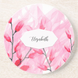 Bloem Roze Fusie Waterverf Monogram Zandsteen Onderzetter