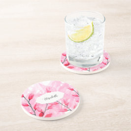 Bloem Roze Fusie Waterverf Monogram Zandsteen Onderzetter