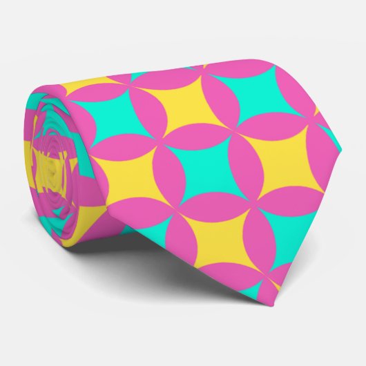 Bloem roze geel minimal patroon stropdas (Opgerold)