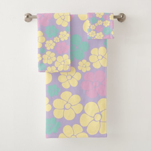 Bloem - roze, geel, Paars en groen Bad Handdoek (Insitu)