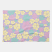 Bloem - roze, geel, Paars en groen Theedoek (Horizontaal)