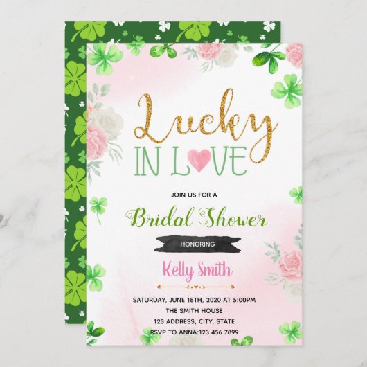 Bloem roze geluk in liefdesuitnodiging kaart (Voorkant / Achterkant)