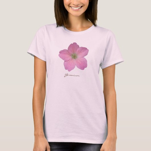 Bloem roze geranium met tekst alle kleuren t-shirt (Voorkant)