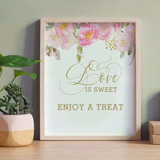 Bloem Roze Goud Calligrafie Liefde is Zoet Poster