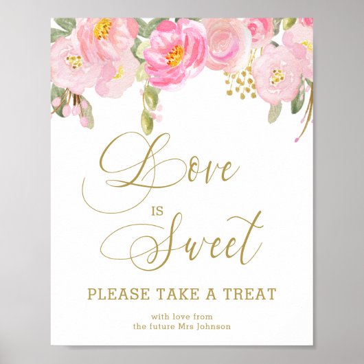 Bloem Roze Goud Calligrafie Neem een Treat Poster (Voorkant)