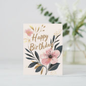 Bloem Roze Goud Gefeliciteerd Briefkaart (Staand voorkant)