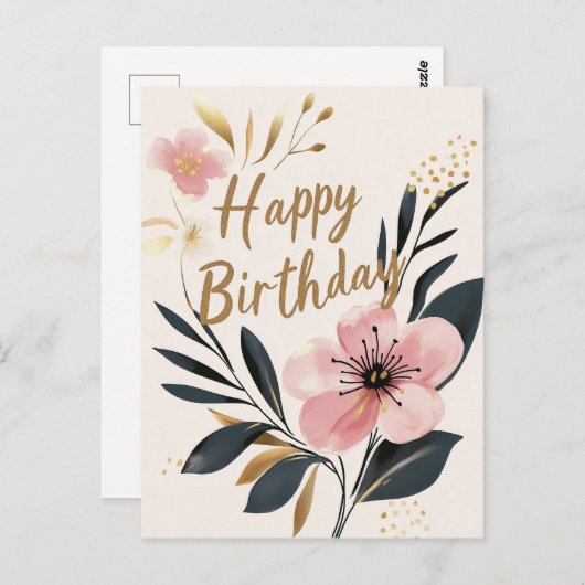 Bloem Roze Goud Gelukkige Verjaardag Briefkaart (Voorkant / Achterkant)