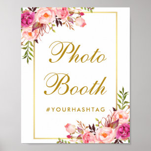 Bloem Roze Gouden Bruiloft Foto Booth Poster