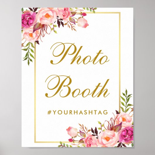 Bloem Roze Gouden Bruiloft Foto Booth Poster (Voorkant)