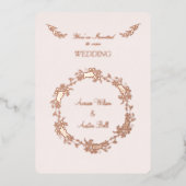 Bloem Roze Gouden Folie Uitnodiging (Voorkant)
