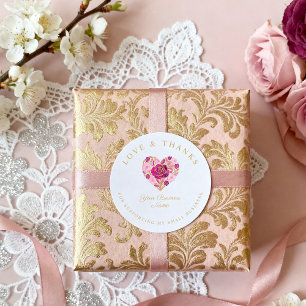 Bloem Roze Hart Liefde Dank Ondersteunend Bedrijf Ronde Sticker