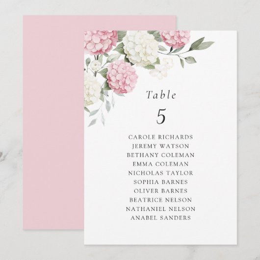 Bloem Roze Hydrangea Tafel Stoelenkaart Kaart (Voorkant / Achterkant)