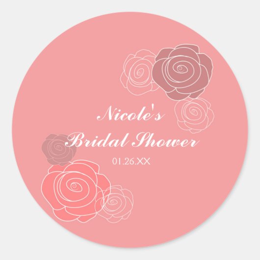 Bloem Roze Koraal Bruidsfeest Favor Stickers (Voorkant)
