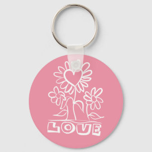 Bloem Roze Liefde Bloemen & Harten Sleutelhanger