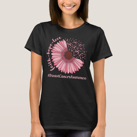 Bloem Roze Lint Borstkanker Awareness Vrouwen T-shirt (Voorkant)
