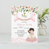 Bloem Roze Mexicaans Meisje Heilige Communie Uitno Kaart (Staand voorkant)