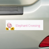 Bloem Roze Olifant Crossing Bumpersticker (Op auto)