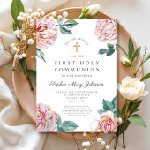Bloem Roze Pioenrozen Meisje Religieus Eerste Comm Kaart