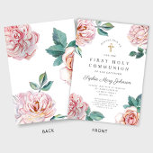 Bloem Roze Pioenrozen Meisje Religieus Eerste Comm Kaart