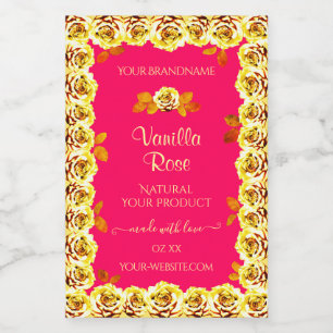 Bloem Roze Productverpakkingslabels Gele Rozen Voedselcontainer Etiket