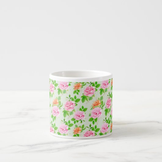 Bloem Roze Rozen Patroon-23670 Espresso Kop (Voorkant)