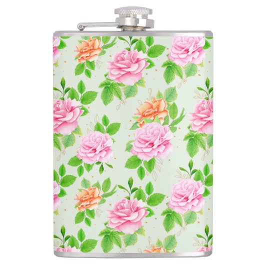 Bloem Roze Rozen Patroon-23670 Heupfles (Voorkant)