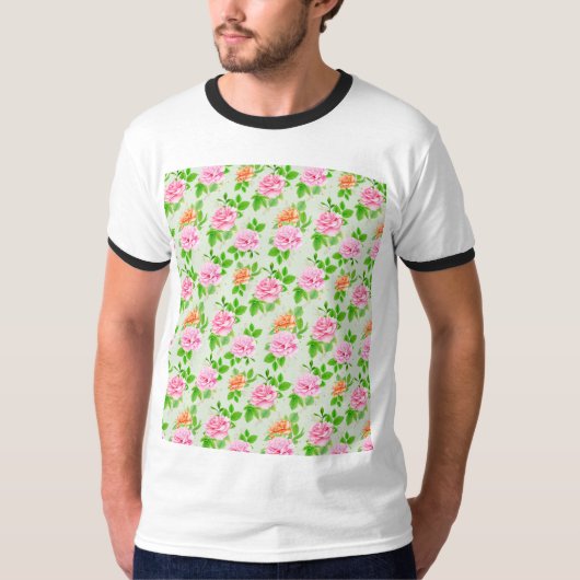 Bloem Roze Rozen Patroon-23670 T-shirt (Voorkant)