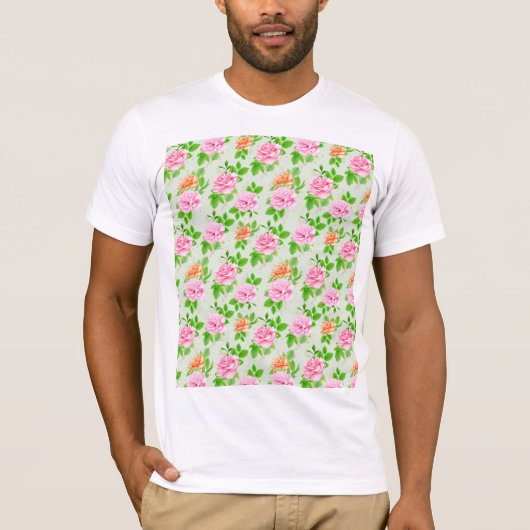 Bloem Roze Rozen Patroon-23670 T-shirt (Voorkant)