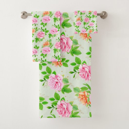 Bloem Roze Rozen Patroon Bad Handdoek (Insitu)