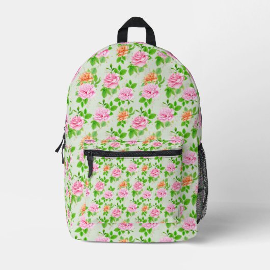 Bloem Roze Rozen Patroon Bedrukte Rugzak (Voorkant)