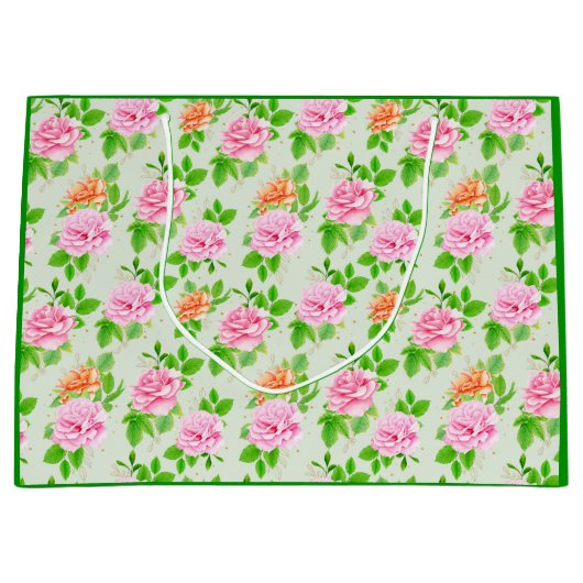 Bloem Roze Rozen Patroon Groot Cadeauzakje (Voorkant)