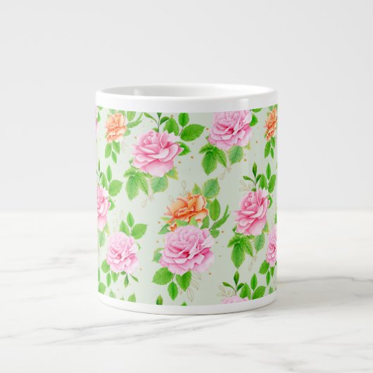 Bloem Roze Rozen Patroon Grote Koffiekop (Voorkant)