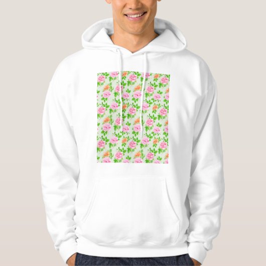 Bloem Roze Rozen Patroon Hoodie (Voorkant)