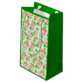 Bloem Roze Rozen Patroon Klein Cadeauzakje (Achterkant Gekanteld)