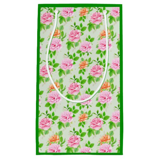 Bloem Roze Rozen Patroon Klein Cadeauzakje (Voorkant)