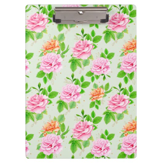 Bloem Roze Rozen Patroon Klembord (Voorkant)