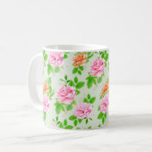 Bloem Roze Rozen Patroon Koffiemok (Voorkant links)