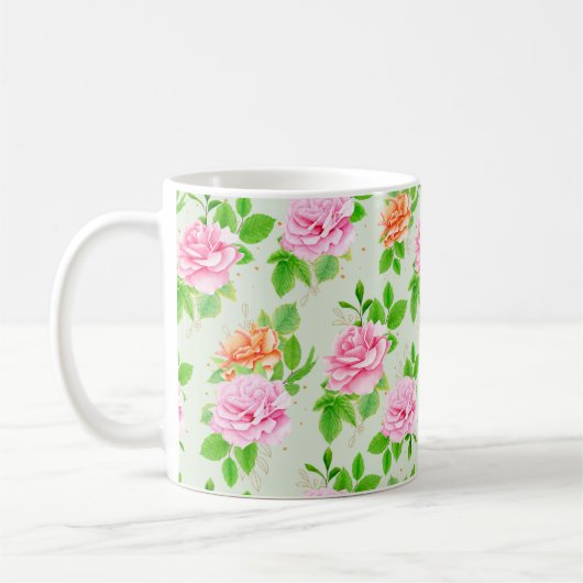 Bloem Roze Rozen Patroon Koffiemok (Links)