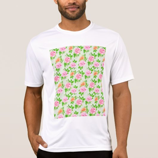 Bloem Roze Rozen Patroon T-shirt (Voorkant)