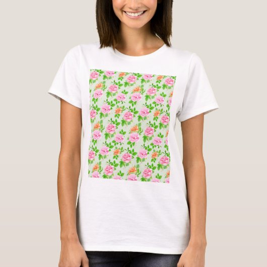 Bloem Roze Rozen Patroon T-shirt (Voorkant)