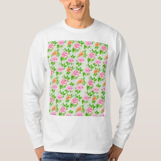 Bloem Roze Rozen Patroon T-shirt (Voorkant)