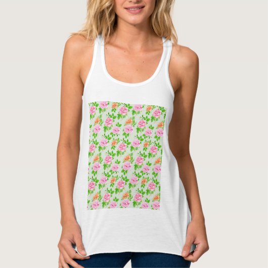 Bloem Roze Rozen Patroon Tanktop (Voorkant)
