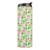 Bloem Roze Rozen Patroon Thermosbeker (Gedraaid links)