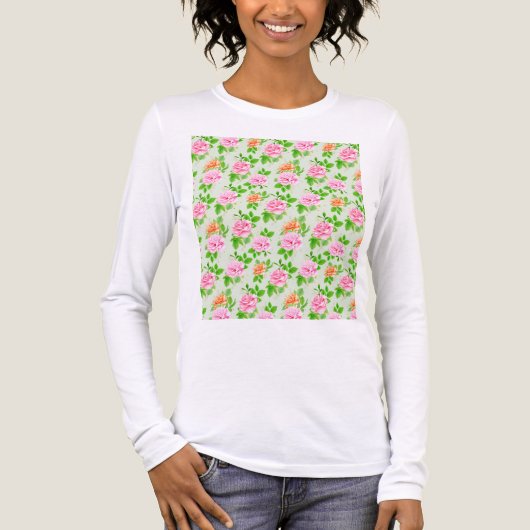 Bloem Roze Rozen Patroon Tri-Blend Shirt (Voorkant volledig)