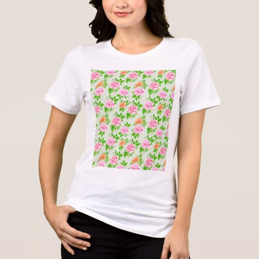Bloem Roze Rozen Patroon Tri-Blend Shirt (Voorkant)