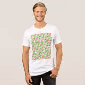 Bloem Roze Rozen Patroon Tri-Blend Shirt (Voorkant volledig)