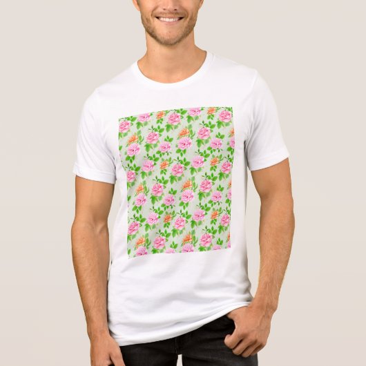 Bloem Roze Rozen Patroon Tri-Blend Shirt (Voorkant)